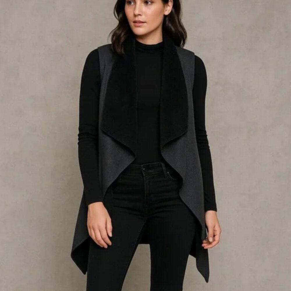 Splendid Gray & Black Sherpa-Style Faux Fur Vest